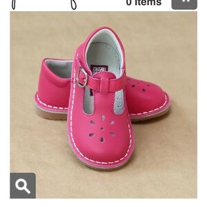L'Amour Girls T-Strap Leather Cut Out Mary Janes in Hot Pink